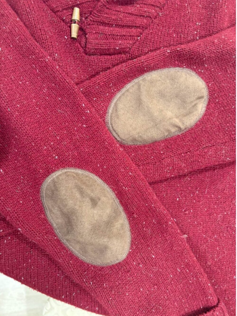 Vintage Grayson & Dunn Wool Cowl Neck Red Heather Sweater with Elbow Patches